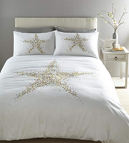Portfollio Star Bright Duvet Cover Set Bed Linen, Polyester, Gold, King