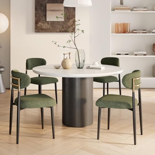 MALOL Dining Chairs Set of 4, Fabric Chairs for Dining Room with Metal Legs & Curved Backrest & Thick Cushion, Upholstered Kitchen Chair with Anti-Slip Pads, Green
