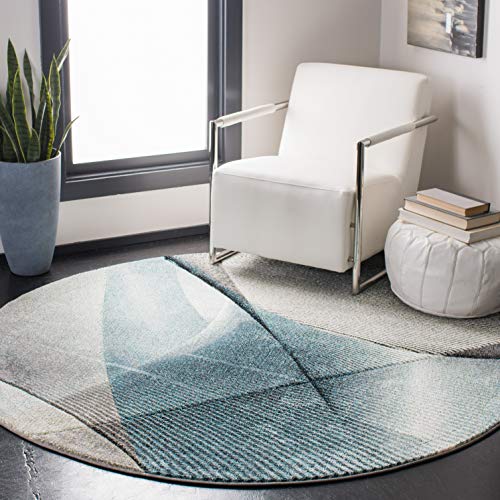Safavieh Hollywood Collection Contemporary Rug for Living Room Dining Room Bedroom Short Pile Grey and Teal 4ft x 4ft