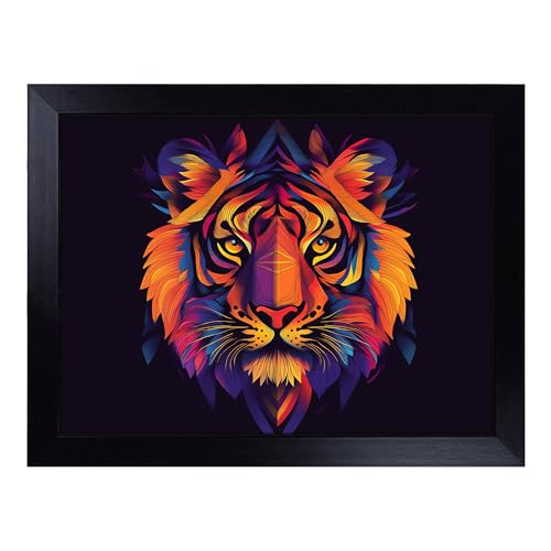 Lap Tray with Bean Bag Cushion, Tiger Graphic - Handmade in the UK, Raised Wooden Edge, Padded Cushion, Heat-Resistant Wipe-Clean Surface, for Meals, Laptops and Crafts