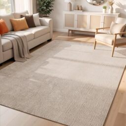 Rugs by Desire Comfy Washable Modern Living Room Rug Polyester Plain Indoor Area Rug with Low Pile - Anti-Slip Felt Backing SuperSoft Carpet Bedroom-Hallway, Dark Beige, 60x100 cm