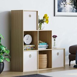 Vida Designs Durham Staircase Bookcase Shelves Storage Organiser Living Room Furniture (6 Cube & 3 White Baskets, Oak)