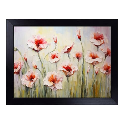 Lap Tray with Bean Bag Cushion, Carnation Flower Impressionism - Handmade in the UK, Raised Wooden Edge, Padded Cushion, Heat-Resistant Wipe-Clean Surface, for Meals, Laptops and Crafts