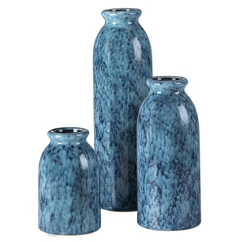 CwlwGO Blue Ceramic Vase Set, Farmhouse Country Blue Vases for Home Decor, Square Vases for Table Top Decoration