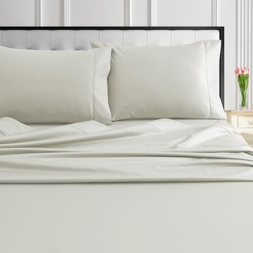 "Tribeca Living 1000 Thread Count Egyptian Cotton Sheets King Size, Luxurious and Ultra Soft Sateen Weave, 22"" Extra Deep Pocket 4-Piece Bed Sheet Set, Sand"