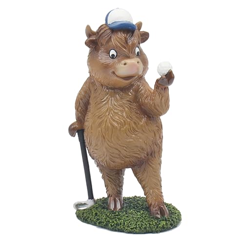 Lesser & Pavey Highland Cow Golf Decor Figurine - Country Charm, Fine Finish, Freestanding Accent, Ideal for Home and Office Decor, Gift Ready