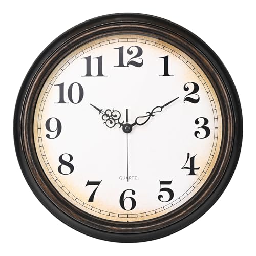 Yoiolclc Large Wall Clock 16 Inch Silent Non-Ticking Vintage Wall Clocks Battery Operated for Living Room (Bronze)