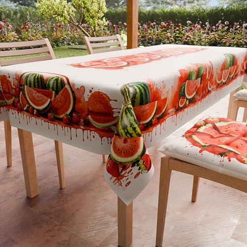 PETTI Artigiani Italiani - Stain Resistant Tablecloth Rectangular 140x450 cm 24 Seats, Wipe Clean Microfibre Kitchen Table Cover, Fruit Design Watermelons and Strawberries, 100% Made in Italy