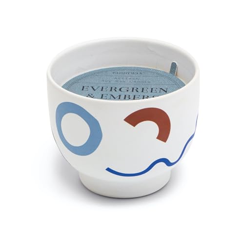 Paddywax Scented Candles Wabi Sabi Collection Fragrant Candle in Reusable Colorful Ceramic Bowl, 340g, Evergreen & Embers