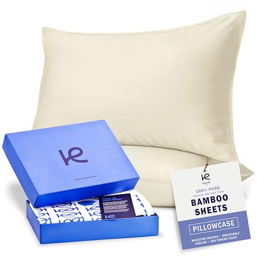 "Kickoff Viscose Bamboo Pillowcase, Queen, Set of 2, 100% Organic Hidden Zippered Viscose Bamboo Pillow Case Queen Size, Cooling Pillow Cover for Hot Sleepers (20""x30"" Buttercream)"