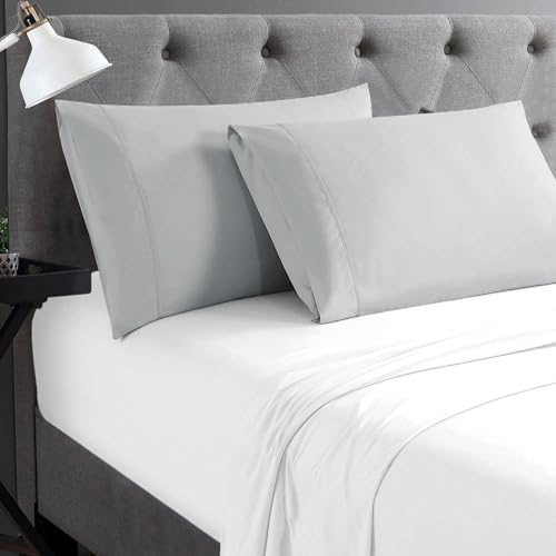 "Cathay Home Hospitality 2-Piece Standard Pillowcase Set Hotel Collection Wrinkle & Fade Resistant Double Brushed Ultra Soft Microfiber - Light Grey, Standard (20"" x 30"")"