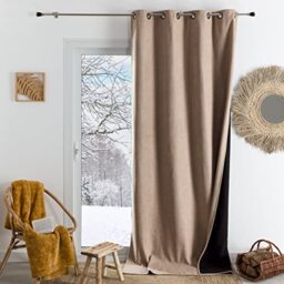 HomeMaison.com Phonic Thermal Blackout Curtain - Beige Curtain - 140 x 260 cm - Gun Barrel Eyelet Curtain - Opaque Curtain for Windows - Thermal Insulated Anti-Cold Curtain