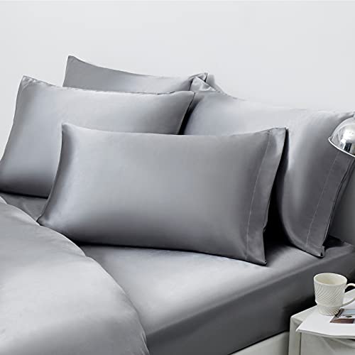 Ersmak Satin Pillowcase Queen Set of 4, Ultra Soft & Silky Satin Pillow Cases for Hair and Skin, Wrinkle Fade Resistant Pillow Covers with Envelope Closure (Grey)