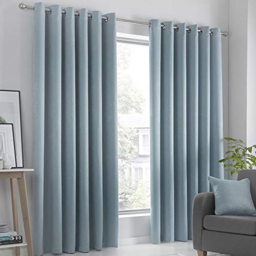 "Fusion Strata Woven Eyelet Lined Curtains, Duck Egg, 66 x 54 Inch, 100% Polyester, W168cm (66"") x D137cm (54""), SR5DE66546UPU"