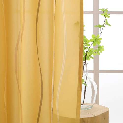 L.Z.E Gold Brown and White Privacy Curtains 72 Inch Length 2 Panels Set Light Brown Light Filtering Non-See-Through Curtains & Drapes for Living Room Bedroom Grommet Top Short Printed (LZE2224GOW72)
