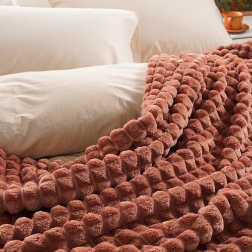 "PHF Luxury Soft Fleece Blanket King Size, No Shed No Pilling, 380GSM Fluffy Cozy Throw Blankets for Bed, 108""x90"",Lightweight Warm Bedding for Home Decor, for Women, Burnt Umber"