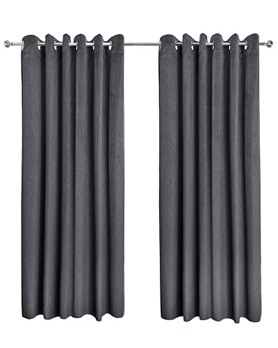 "Emma Barclay Midnight - Embossed Velvet Woven Thermal Blackout Eyelet Curtains (Charcoal, Width 46 x Drop 54"" (116 x 137cm))"