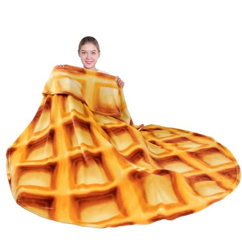 Mermaker Waffles Blanket 2.0 Double Sided 71 inches for Adult and Kids, Novelty Realistic Waffles Food Throw Blanket, 285 GSM Soft Flannel Blanket