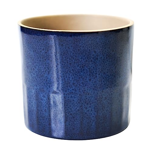 Ivyline Azure Linear Gloss Planter in Blue - Premium Glaze, UV Stable and Waterproof - Stylish Indoor Ceramic Houseplant Flower Pot - H17cm x W20cm