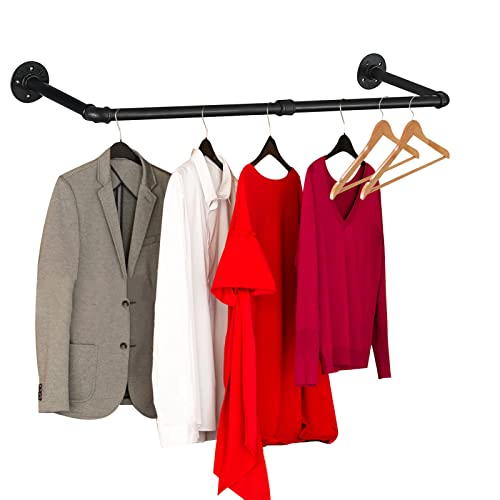 Varsoul 54 2 Base Pipe Clothes Racks Heavy Duty Industrial, DIY Floating Hanger Rustic Home Pipe Decor Multifunctional Wall Mounted Garment Rack For Cloackrooms Bathroom Black Iron ??? 1 Pcs Hardware