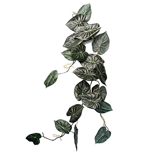 Leaf Design Artificial Hanging Plants, 120cm Alocasia Dragon Scale Dark