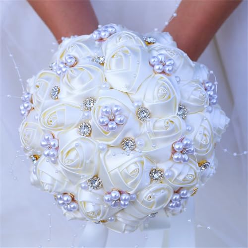 TUAGYMKR Handmade Rhinestone Bridal Bouquet Crystal Wedding Round Tossing Bouquet Artificial Flower Bunch for Bride Bridesmaid