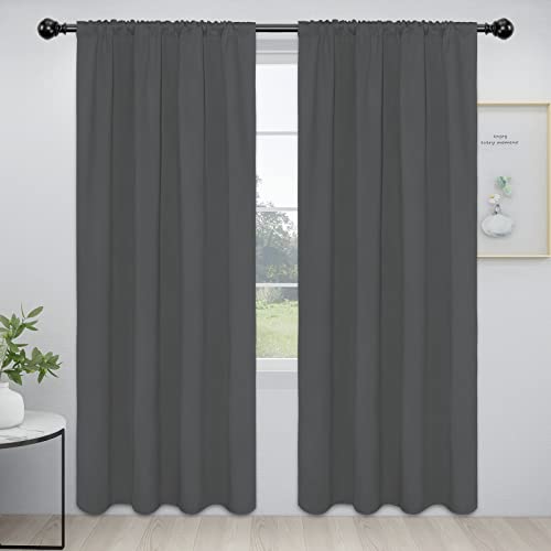 Easy-Going Rod Pocket Blackout Privacy Curtains for Bedroom, Room Darkening Window Curtains for Living Room, Thermal Insulated Noise Reduction Solid Window Drapes, 2 Panels(52x96 in, Gray)