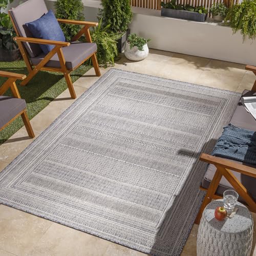 Livabliss Sierra Dingli Indoor Outdoor Design – Living Room 120x170 cm, Dining Kitchen Use, Boho Patterned Neutral & Coloured, Waterproof Stain Durable, Cream Dark Blue