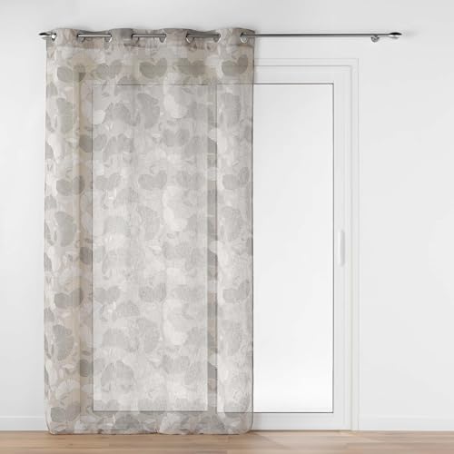 Douceur d'Intérieur, Eyelet Net Curtain 140 x 240 cm Ginko Hazelnut Woven Linen Effect Printed