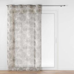 Douceur d'Intérieur, Eyelet Net Curtain 140 x 240 cm Ginko Hazelnut Woven Linen Effect Printed