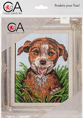 "Collection D'Art ""Dog In Grass Tapestry Kit, 100% Cotton, Multi-Colour, 20 x 25 x 0.10 cm"