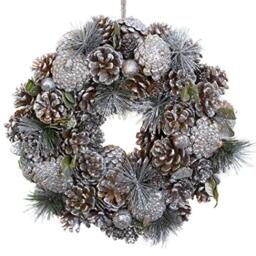 GreenBrokers Christmas Hanging Wreath 30cm - Festive Silver Display with Pine Cones
