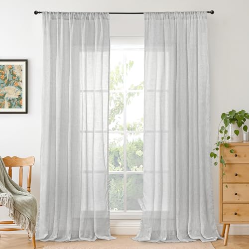 BGment Light Grey Linen Curtains for Living Room 52 X 84 Inch Length - Light Filtering Drapes with Rod Pocket Window Textured for Bedroom, 2 Panels Set