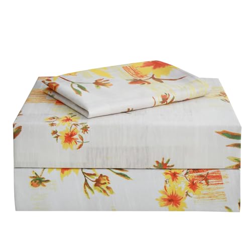 JSD Fall Floral Sheet Set Twin Size, 3 Piece Yellow Printed Microfiber Bedding Sheets Extra Deep Pocket