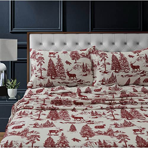 Tribeca Living MTOILSHEETKIDR Deep Pocket Sheet Set, King, Deer Toile Red