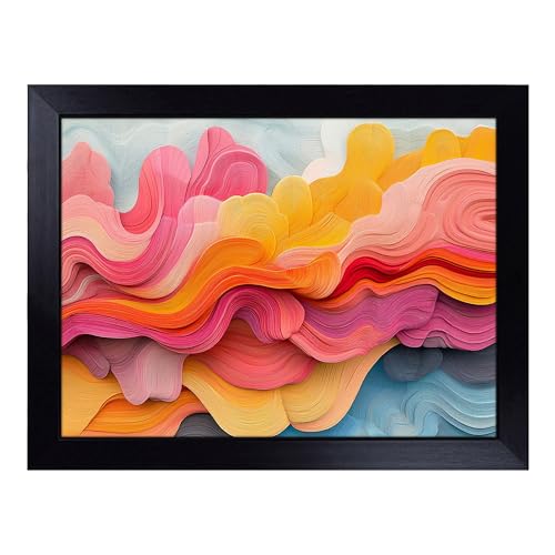 Lap Tray with Bean Bag Cushion, Wave Artwork - Handmade in the UK, Raised Wooden Edge, Padded Cushion, Heat-Resistant Wipe-Clean Surface, for Meals, Laptops and Crafts