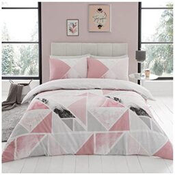 GC GAVENO CAVAILIA Easy Care Mila Geometric Duvet Cover, Luxury Soft & Cosy Printed Reversible Marble Quilt Bedding Sets, 50% Polyester & 50 Cotton, Pink, King