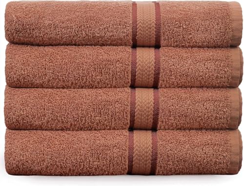 COTTON CRAFT Ultra Soft Bath Towels - 4 Pack 100% Cotton Large 30x54 inches - Oversized 580 GSM Absorbent Mocha Bath Towel with Luxurious Rayon Border - Ideal for Everyday use - Easy Care Machine Wash