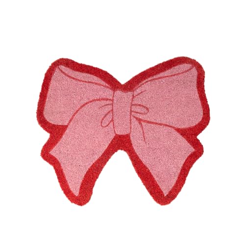 FISURA Original Pink Bow Coconut Doormat with Non-Slip PVC Backing. Pink and Red Bow Doormat Dimensions: 58.5cm x 50cm