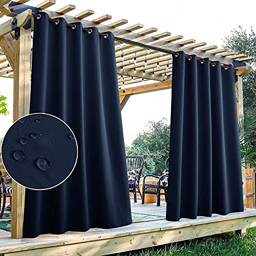 StangH Navy Blue Curtains Outdoor Waterproof Curtain Panels for Patio Grommet Blackout Thermal Insulated Drapes for Porch/Pergola/Lanai, W70 x L95, Navy Blue, 1 Panel