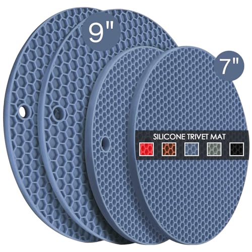 Silicone Trivets for Hot Dishes, Multi-Purpose Pot Holders 4PCS 2 Sizes 7 Inch & 9 Inch, Heat Resistant Non-Slip Silicone Trivet Mats Hot Pads for Kitchen Counter, Trivet for Hot Pots and Pans (Blue)