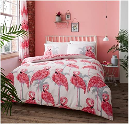 Gaveno Cavailia Luxurious Flamingo Bed Set with Duvet Cover and Pillow Cases, Polyester-Cotton, Pink, Single