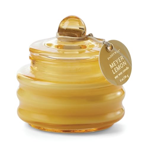 Paddywax Scented Candles Beam Collection Small Artisan Luxury Glass Jar Candle with Lid, 85g, Yellow - Meyer Lemon