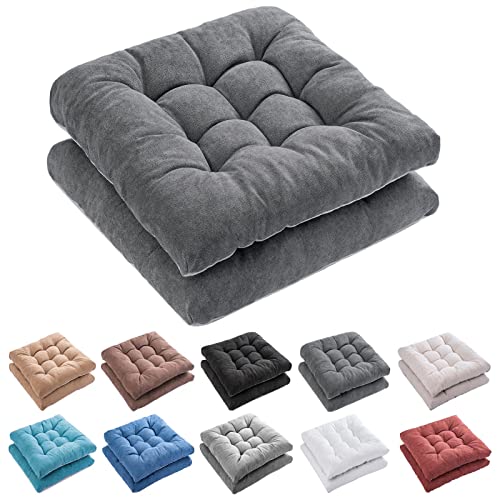"FABRICASTLE Outdoor Chair Cushions Patio Cushion Premium Comfortable Thick Fill Tufted 19"" x 19"" Floor Wicker Seat Pads, 2 Count (Dark Grey, 2)"