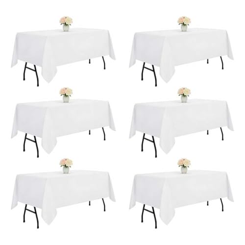 DRESSMAKER 6 Pack White Table Cloth Rectangle 60x102 Inches Polyester Tablecloth for 6ft Tables Washable Fabric Table Cloths for Party,Wedding Banquet