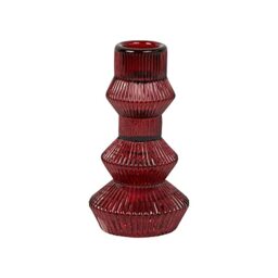 Talking Tables Burgundy Glass Candle Holder Decorative 3-Tier Candlestick Holder Gift for Weddings Home Decor Taper Candle Stand Dinner Parties Living Room Table Centrepiece 12cm