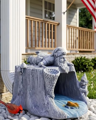 "Euiroet Real Gnome Catches Fish Gutter Downspout Extender,Garden Sculpture Ornament,Decor Downspout Diverter,Perfect Rain Diverter for 3""x4"" Downspouts,Eco-Friendly Resin,Perfect Outdoor Decor Gift"