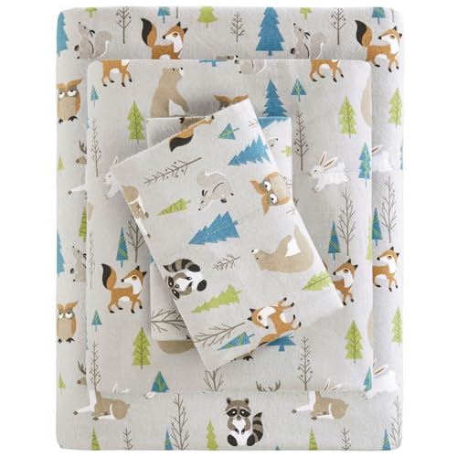 SLEEP PHILOSOPHY True North Cozy Flannel 100% Cotton Ultra Soft Cold Weather Sheet Set Bedding, King, Multi Forest Animals 4 Piece