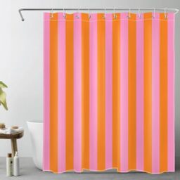 EOBTAIN Pink and Orange Shower Curtain Abstract Cute Boho Vertical Striped Fabric Shower Curtain with 10 Hooks Minimalist Girly Waterproof Polyester Bathroom Curtains Shower Set Decor 60x72 Inch