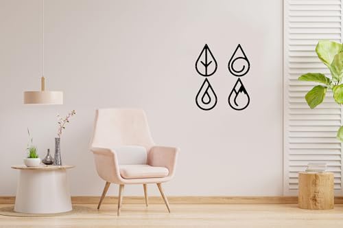 Set of 4 Decorative Metal Wall Accessories, Black, 20 x 30 cm, 100% Metal, 2 mm Thickness, Stylish & Durable Decor for Home and Office